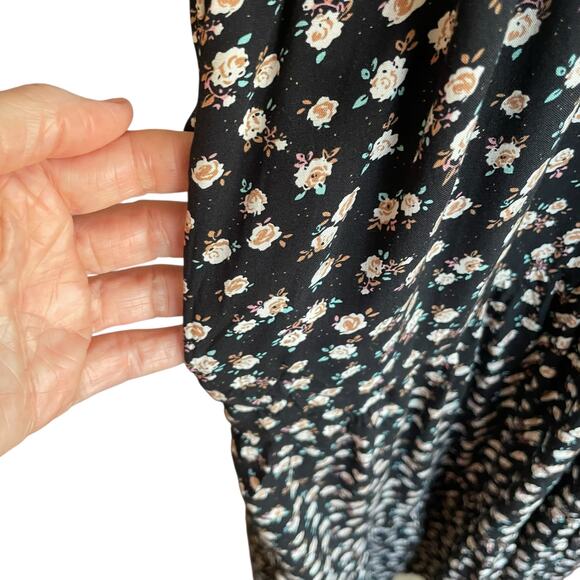 Natural Life Rebecca Midi Dress Black Cream Floral Tiered Sz XL Boho Cottage - Picture 7 of 12